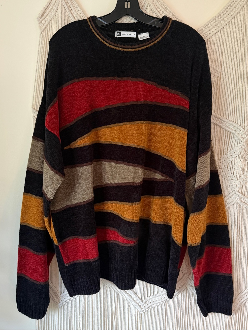 Bachrach Black Abstract Vintage Retro Acrylic Sweater XL